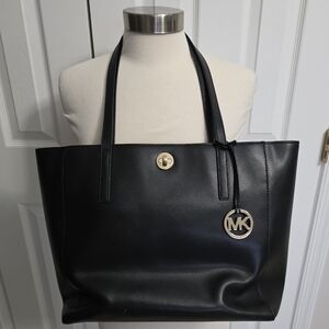 Michael Kors Rivington Large Leather Tote, Black with Gold Accents